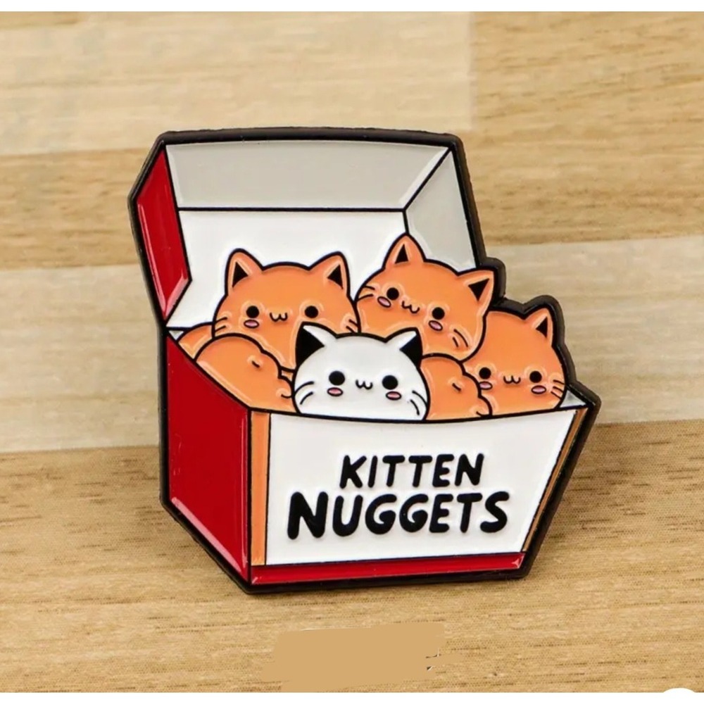 Kitten Nuggets Enamel Pin Kawaii Cat Food Red Box Lapel Hat Pin Accessory